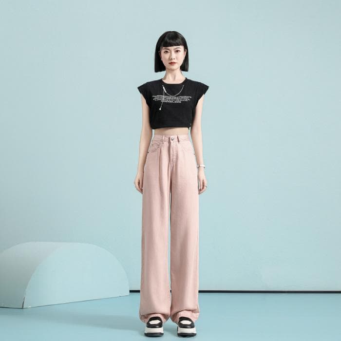 Tennis Jeans for Women In Summer Thin Ice Silk Jeans Wide-leg Pants for Women In Summer Straight Pants for Women 2XL
