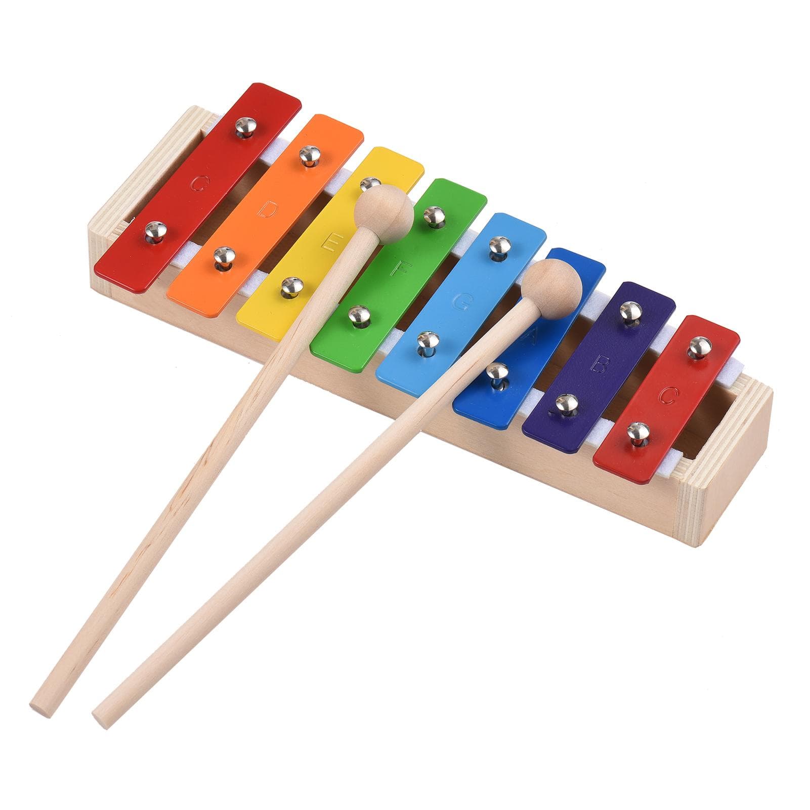 8 Keys Compact Size Xylophone Glockenspiel with Wooden Mallets Percussion Musical Instrument Toy multicolour