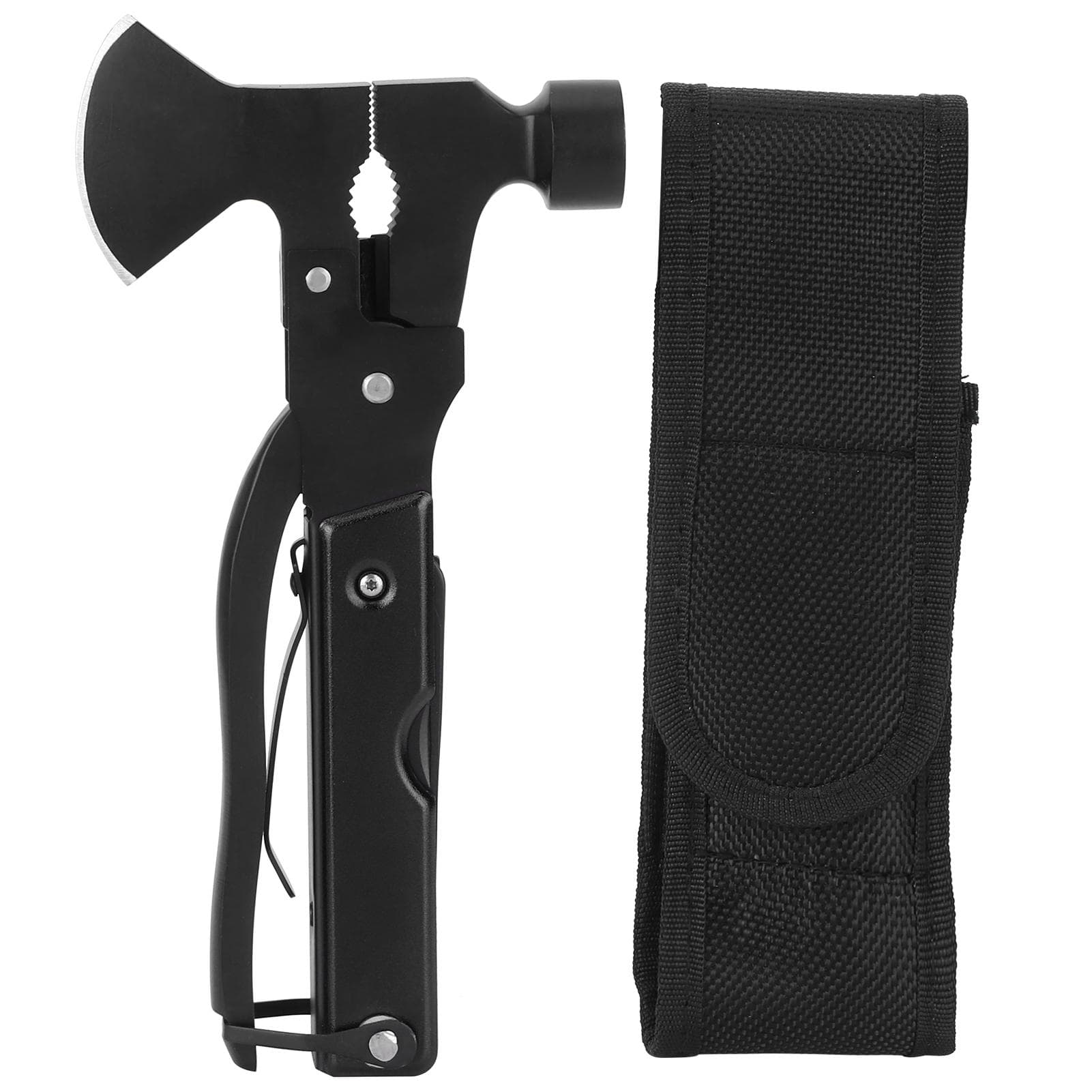 15In1 Axe Hammer MultiFunctional Camping Survival Screwdrivers Pliers Bottle Opener(Black ) black