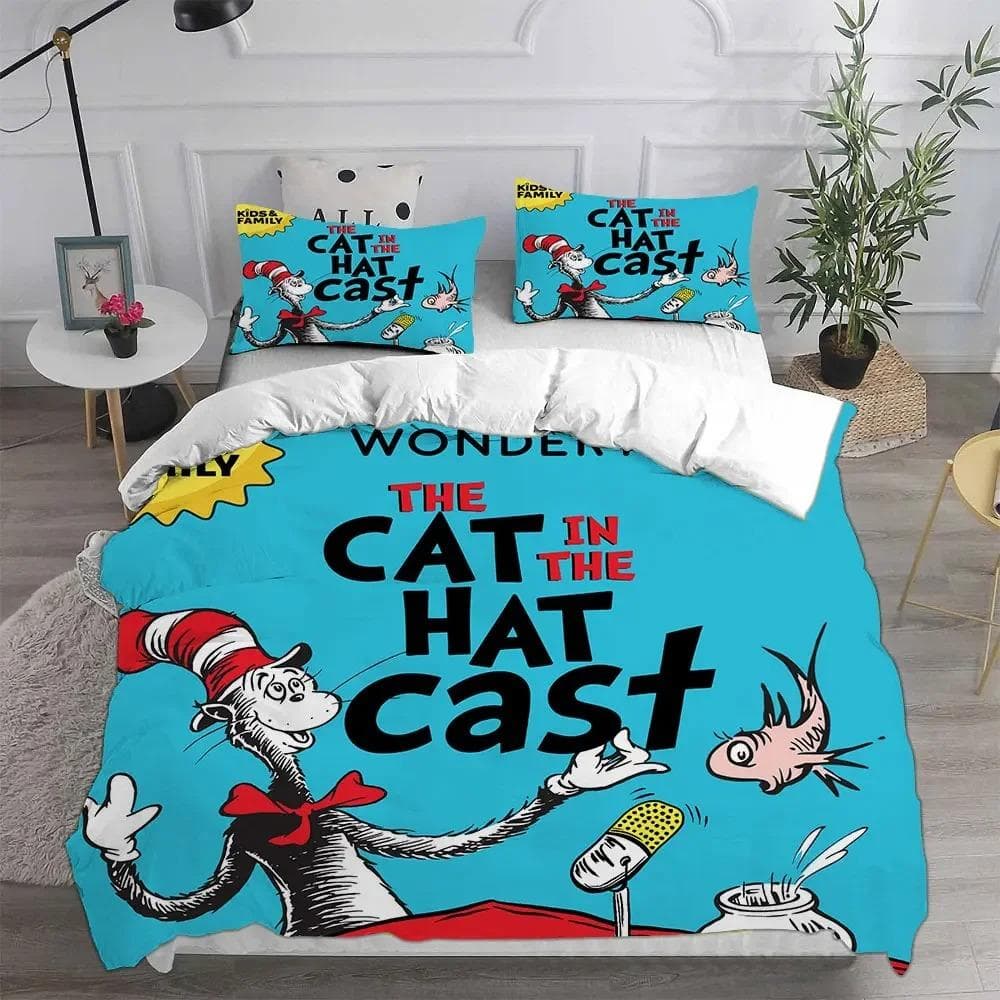 The Cat in the Hat Bedding Sets Comforter Quilt Bed Cover Duvet Cover Pillow Case Sets Kids Adult Size Home Textiles AU Double 180x210cm