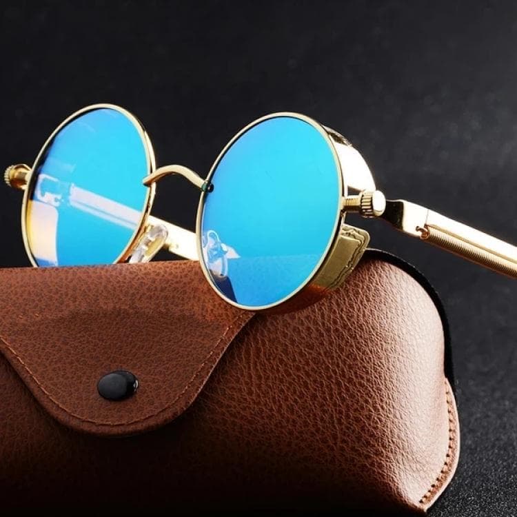 Metal Steampunk Sunglasses Men Women Fashion Round Glasses Brand Designer Vintage Sun Glasses High Quality Oculos de sol blue