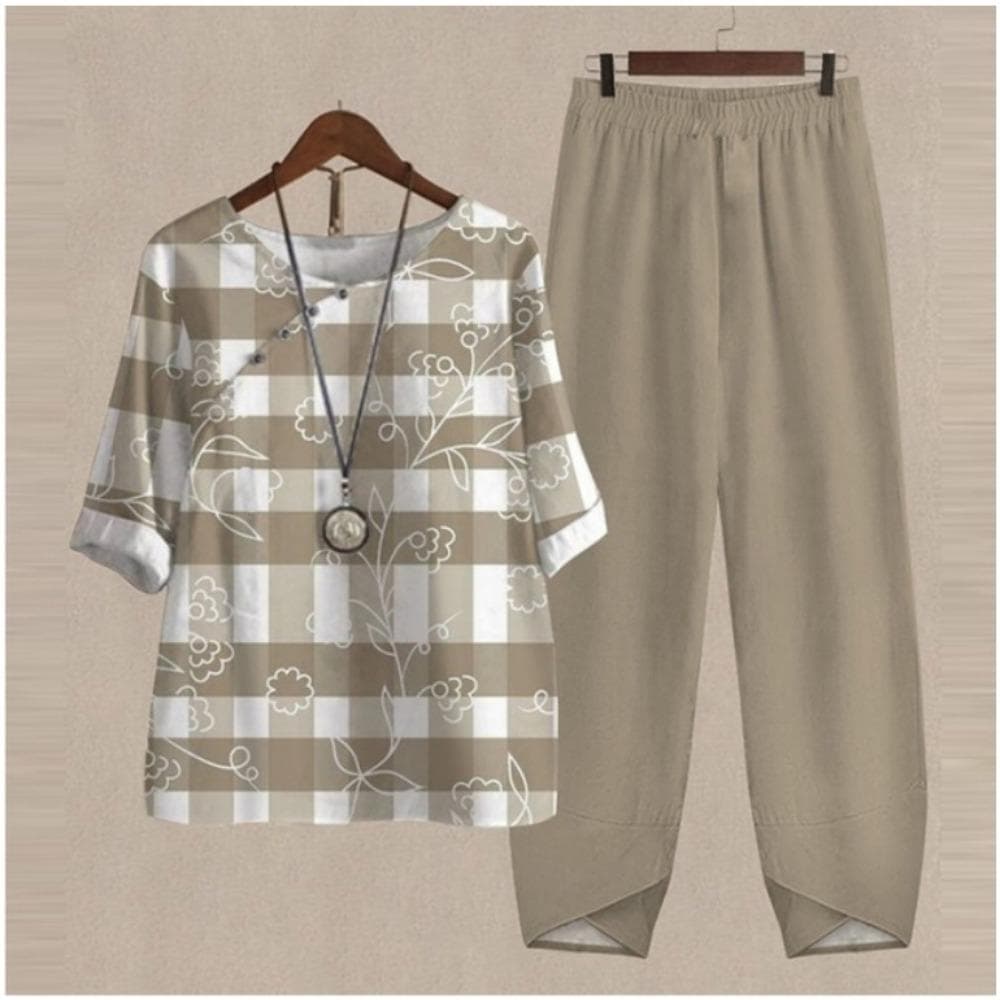 QICED Women's Fashion Summer Spring Solid Color Print Short Sleeve Suspenders Trousers Pants Suits M