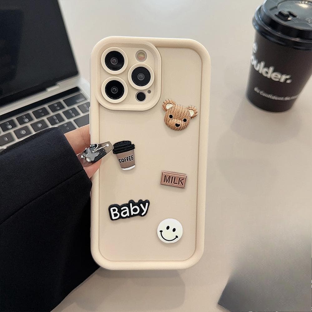 Liquid Silicone Suitable for Apple 16 Mobile Phone Case for Women IPhone 14 Three-dimensional Coffee Doll Bear 13 ProMax Soft Case iPhone7Plus/8Plus