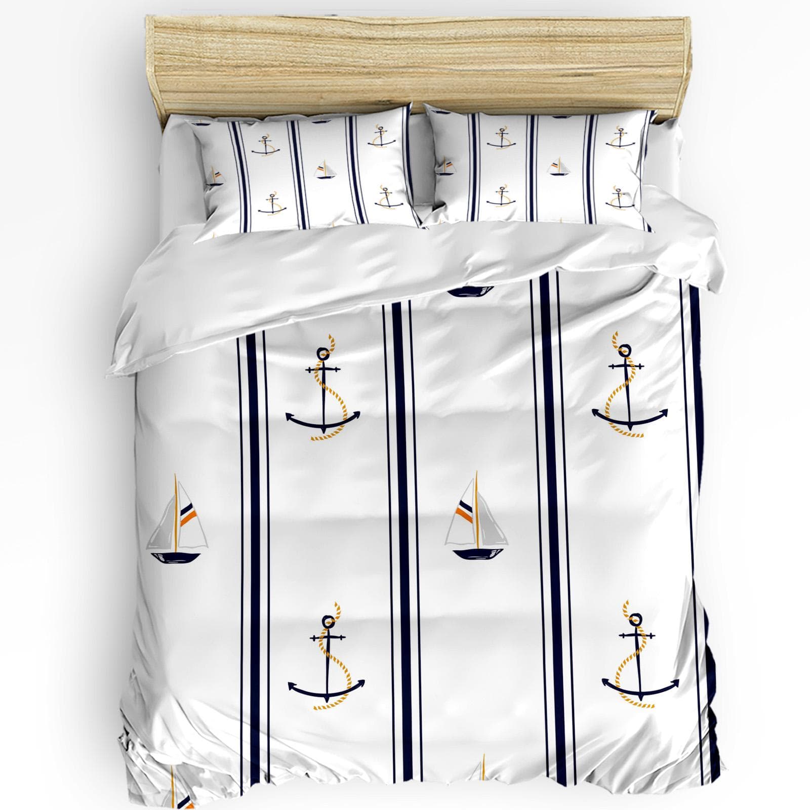 Lighthouse Bedding Set For Bedroom Bed Home Nostalgic Watercolors with Gull Ancient Anchor Duvet Cover Quilt Cover Pillowcase EU single(135x200cm)