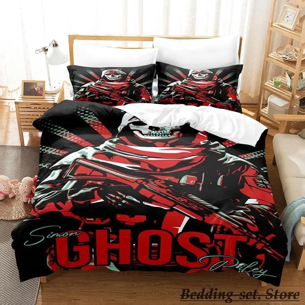 Game Call of Duty Simon Ghost Riley Bedding Set Cartoon Anime Three-piece Set Adult Kid Bedroom Duvetcover Sets 3D Shooting Game AU Single 140x210cm