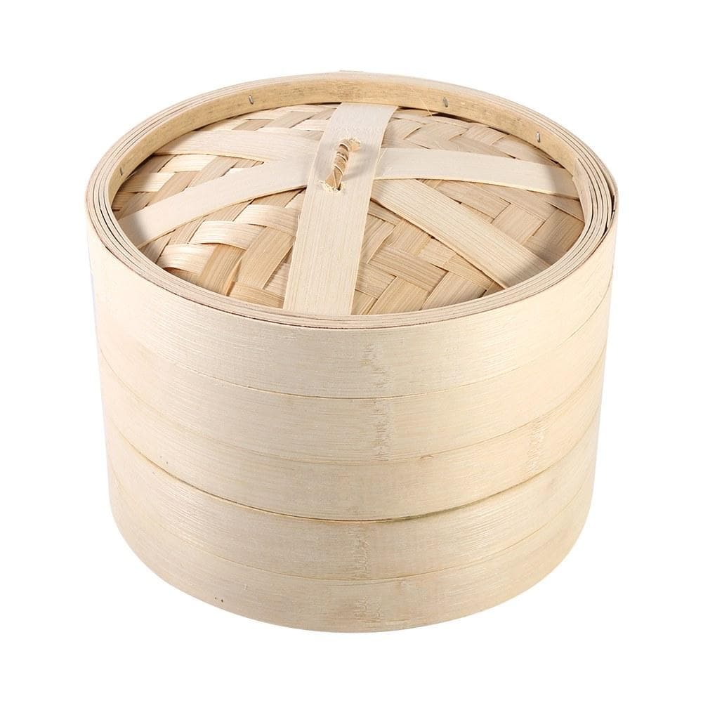 2 Tiers Bamboo Steamer Basket Chinese Natural Rice Cooking Food Cooker With Lid New(22cm)