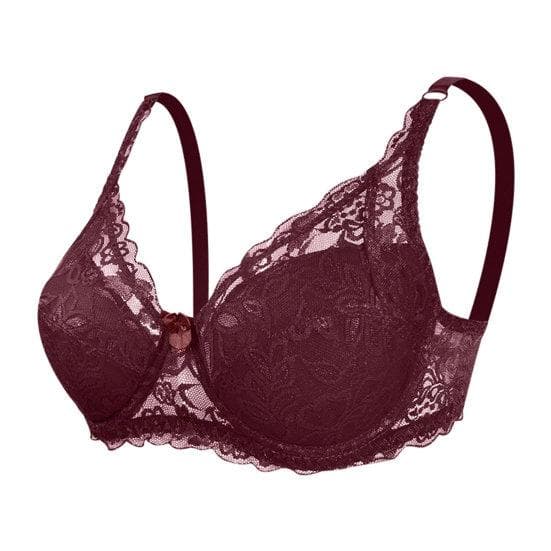 Women's Fashion Sexy Lace Deep V Push Up Shaping Padded Brassiere Bras M wine red