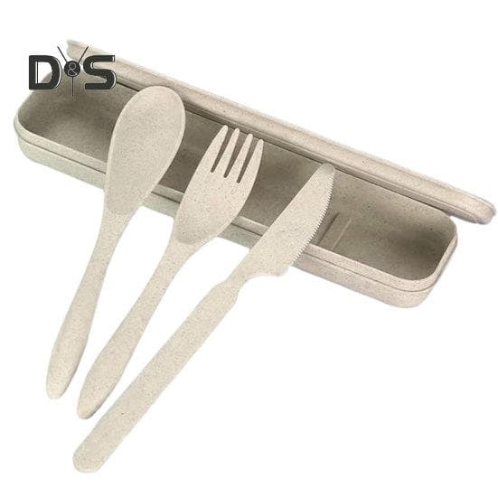 3Pcs Lightweight Cutlery Set Easy to Carry Convenient Dessert Spoon Fork Cutter Utensils Set beige