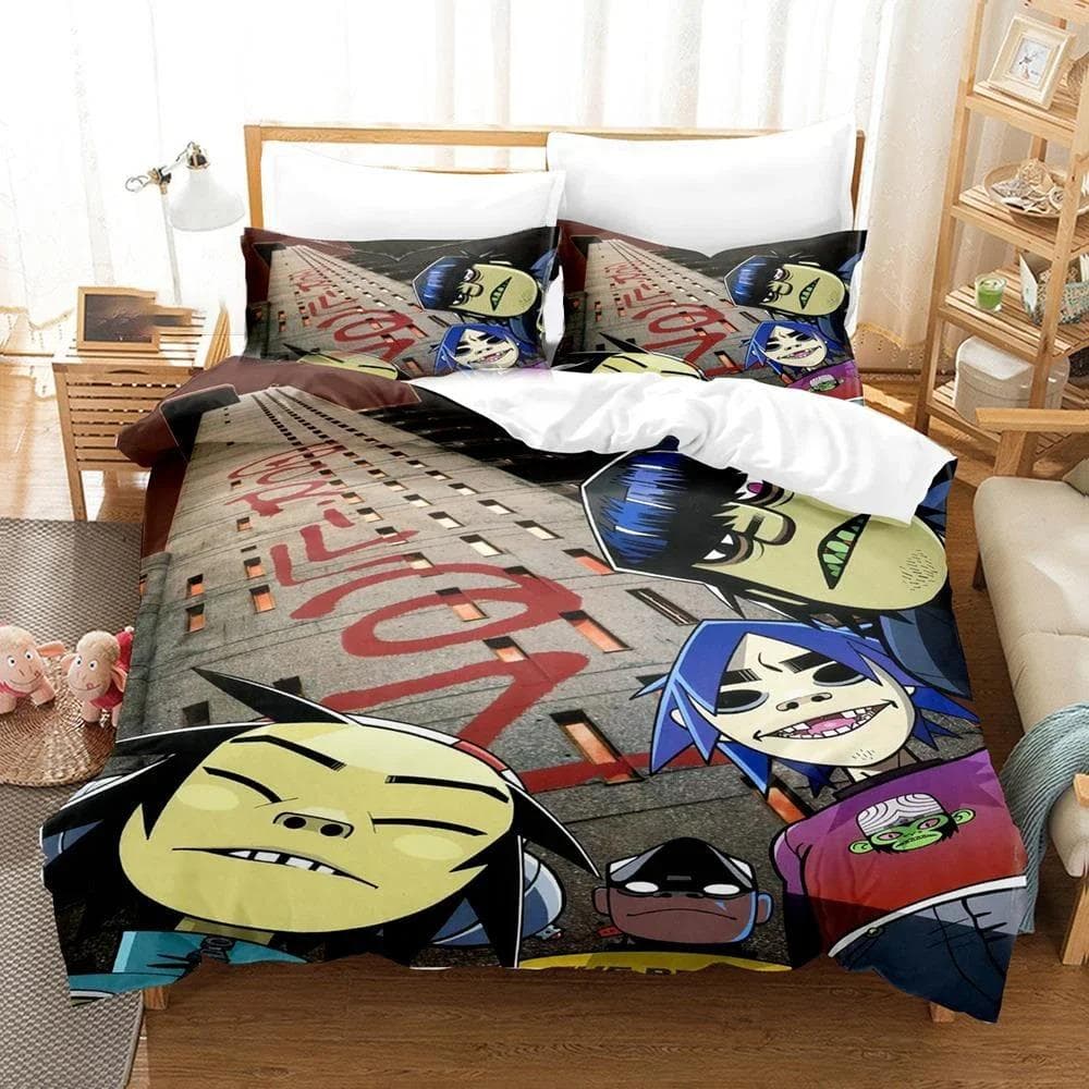 3D Printed Gorillaz Music Band Bedding Set Boys Girls Twin Queen Size Duvet Cover Pillowcase Bed Kids Adult Home Textile AU King 240x210cm