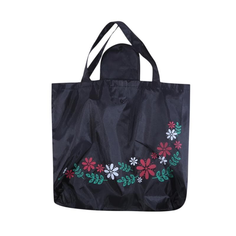 Folding Tote Shopping Bag Women Men Casual Eco Reusable Shopping Flower Button Pouch Case Travel Solid Handbag shopper bags black