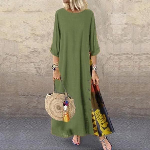 Women's Fashion Casual Loose Big Swing Half Sleeve Long Dress Floral Holiday Maxi Dress Plus Size Vestidos Longos Robe L green