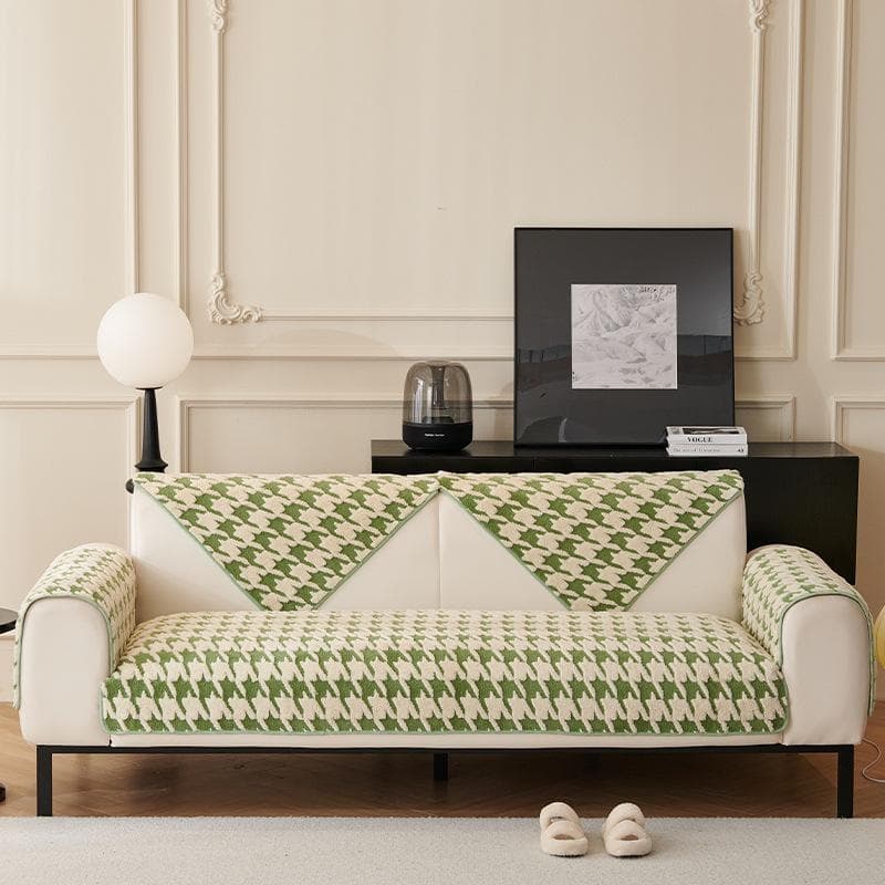Grid Sofa Cushion Thicken Plush Sofa Cover Anti Slip Leather Armrest Backrest Towel Full Package Combination Durable Versatile 70x70cm 1pcs