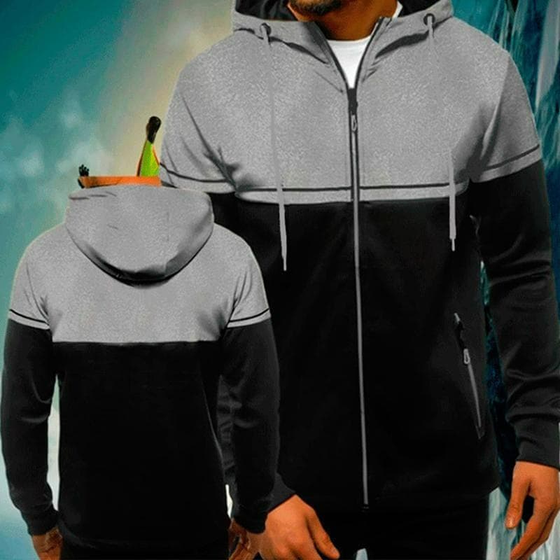 2024 Autumn and Winter New Men's Casual Cardigan Hooded Sweater Youth Color Matching Men's Jacket 3XL grey