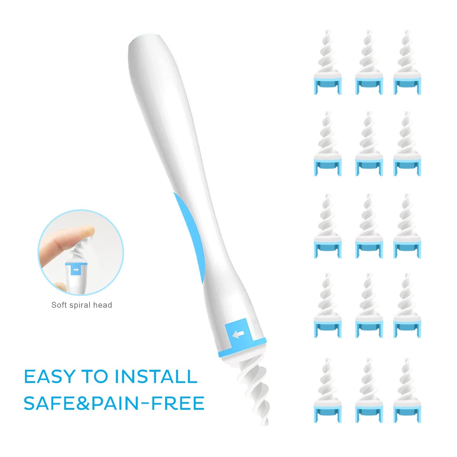 Magic Ear Wax Remover Spiral Earwax Removal Tool Kit Ear Cleaner with Soft and Flexible For Adult 16Pcs Replacement Tips blue