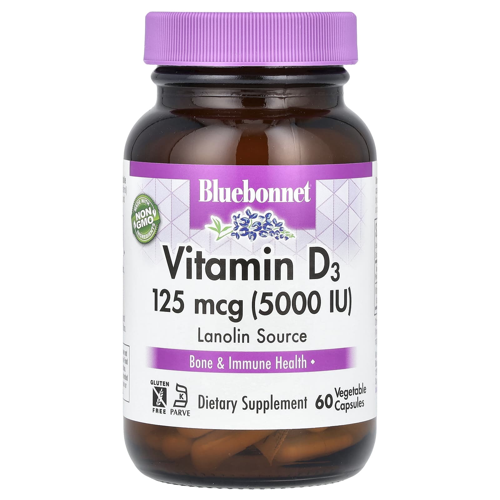Bluebonnet Nutrition, Vitamin D3, 5,000 IU, 60 veggie capsules