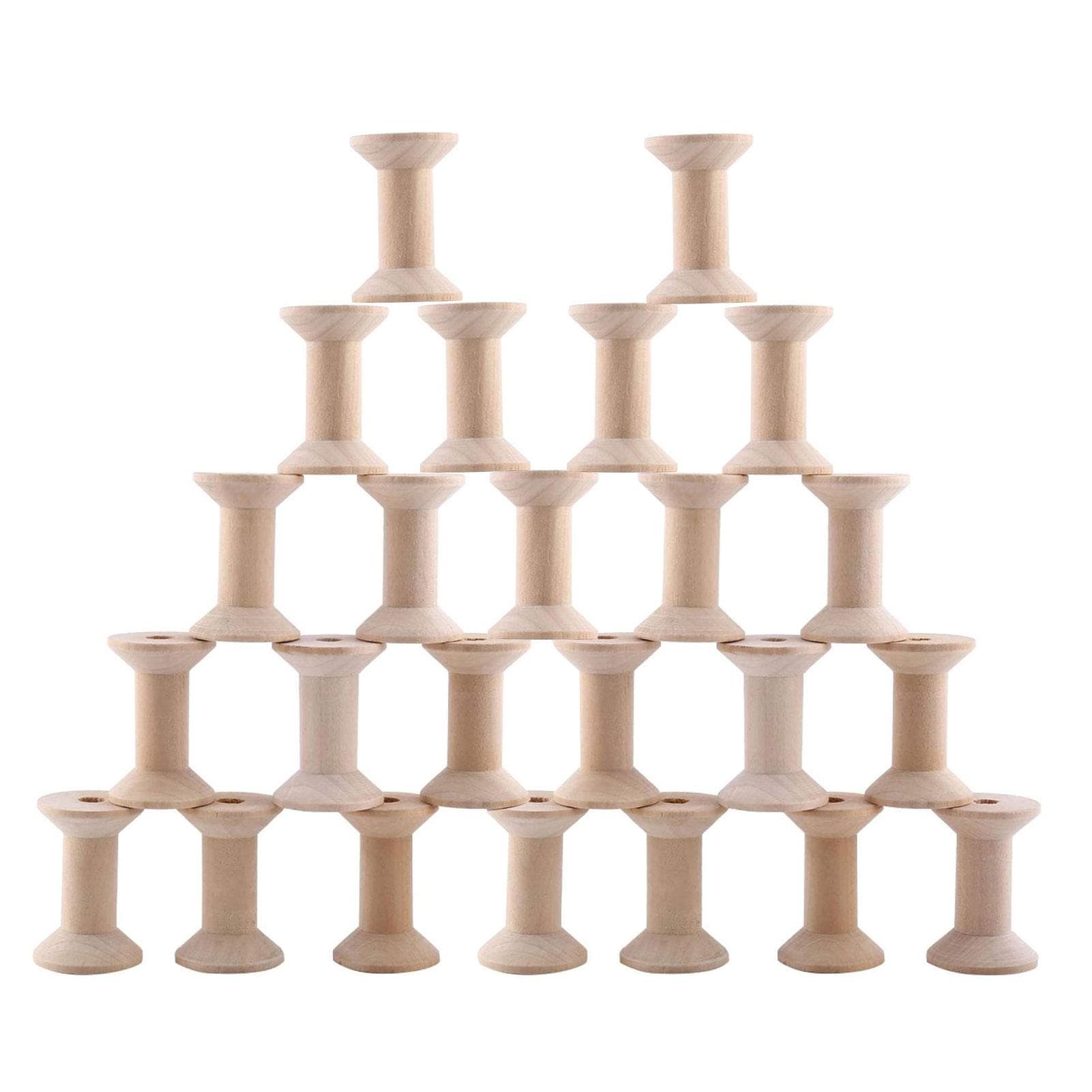 24Pcs Wooden Empty Thread Spools Large Unfinished Wood Spools Wire Weaving Bobbins for Arts Crafts 24Pcs