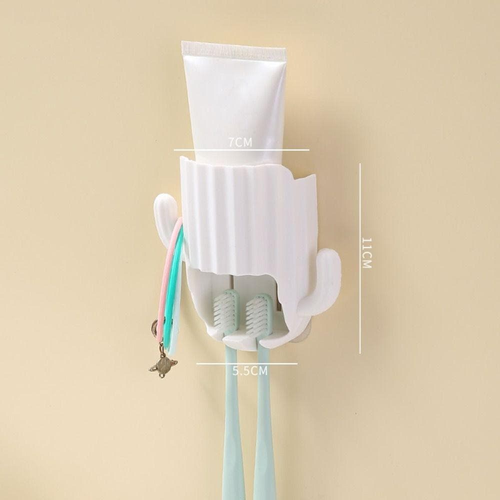 1PCS Household Toothbrush Holder Self-adhesive Wall-mounted Cactus Storage Rack Kitchen Bathroom Toothbrush Organizer with Hook