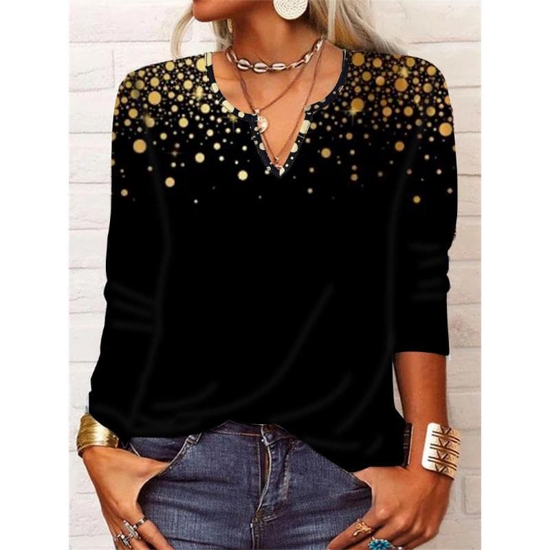 JKASHDK Women's Fashion Casual Spring Fall Print Long Sleeve V-Neck Pullovers & Long Sleeves XXXL gold