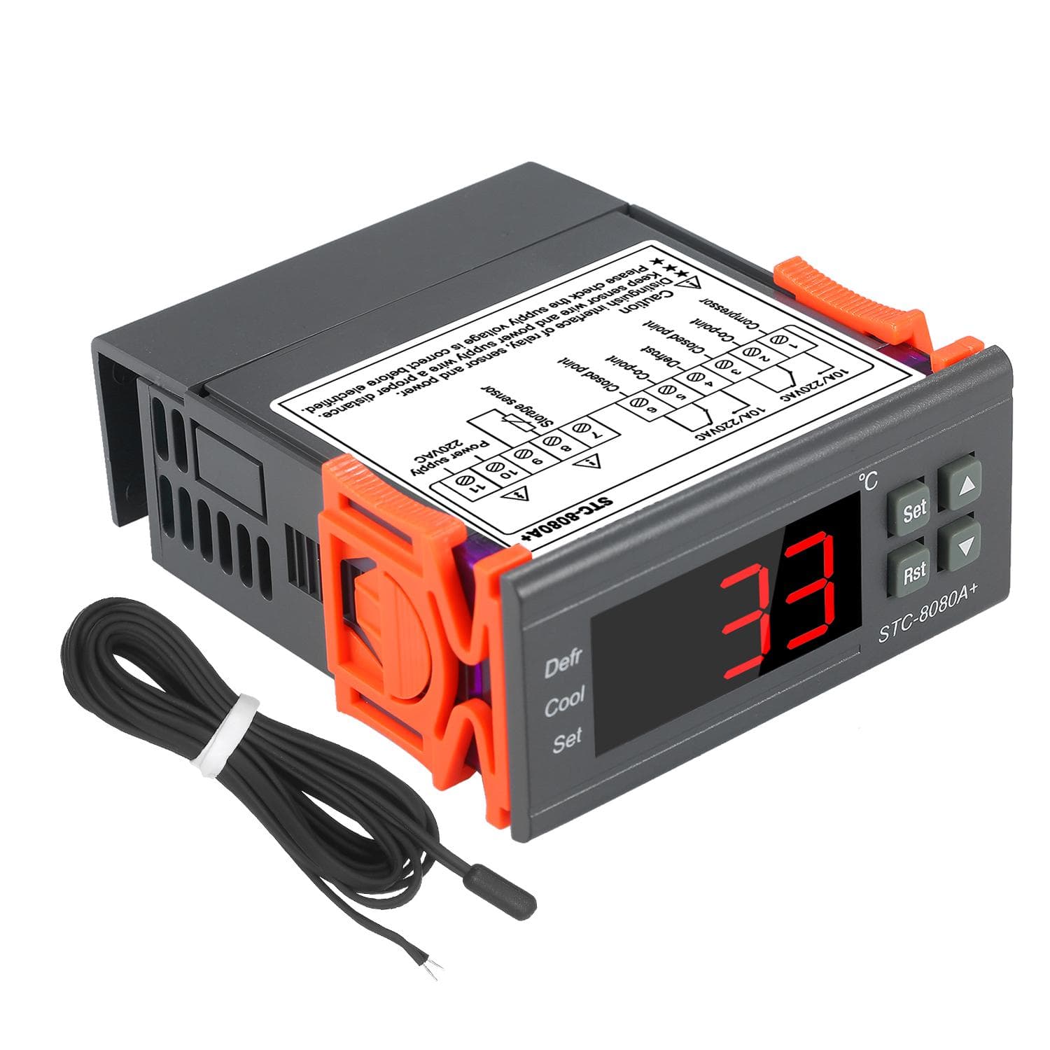 Digital Temperature Controller STC-8080A+ Refrigerator Thermostat for Refrigerator Automatic grey