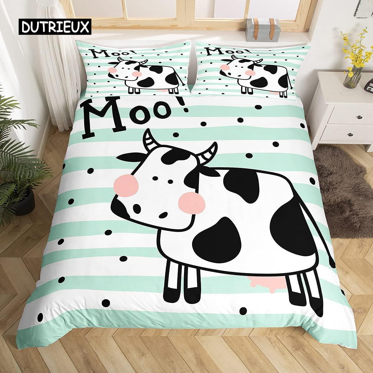 Cow Print Duvet Cover Set Animal Cow Doodle Cartoon Drawing Farming Husbandry Polyester Duvet Cover Set Double Queen King Size EU single(135x200cm)