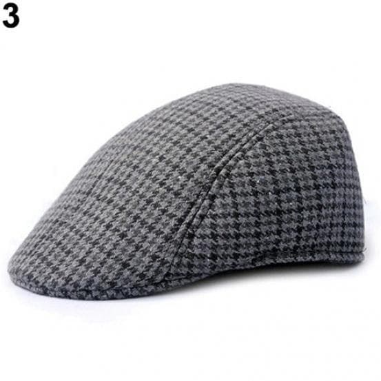 Cool Men Tweed Flat Herringbone Country Peak Hat Farmer Golf Retro Beret Cap dark gray