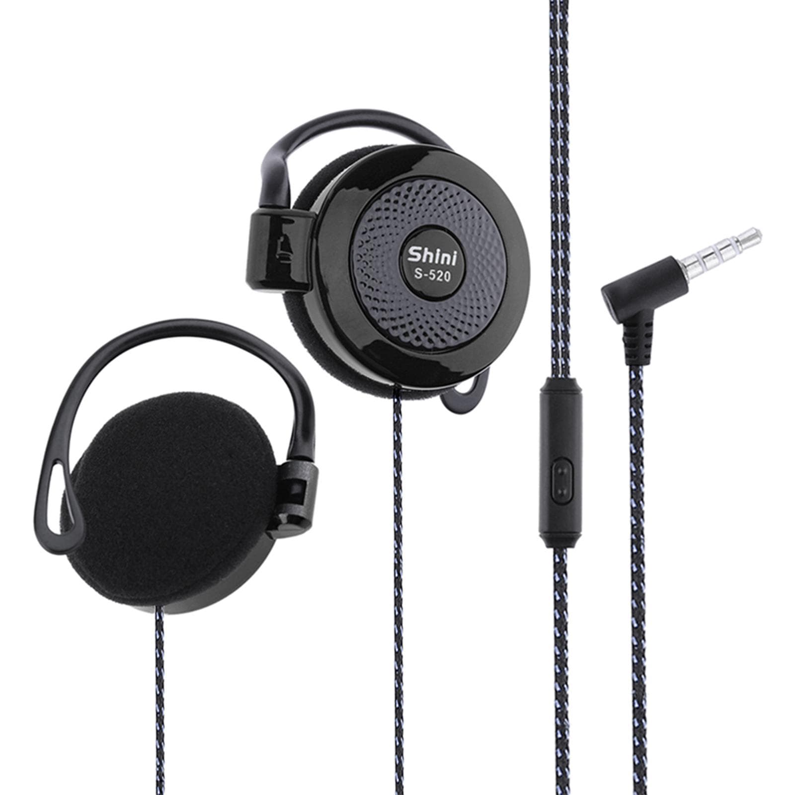 SHINI S520 3.5mm Wired Headset Ear Hook Headsets Stereo Game Sports Headphone with Mic for Phone black