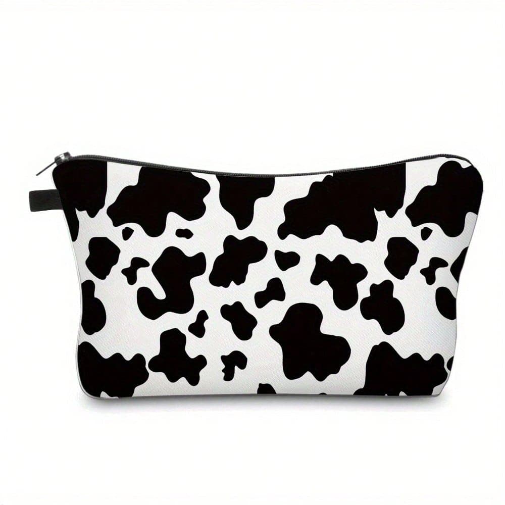 1pcs Fashionable Cowhide Polyester Makeup Bag With Zipper, Portable Toiletries And Storage Bag, A Must-Have Holiday Gift For Travel