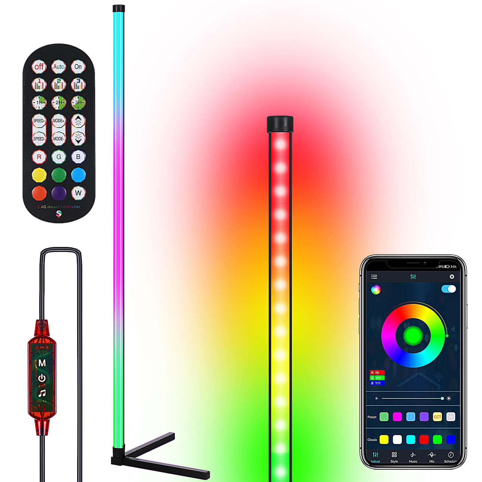 Neoglint Smart LED Corner Lamp RGB Atmosphere Floor Lamp Detachable Corner Light APP Control Remote black white