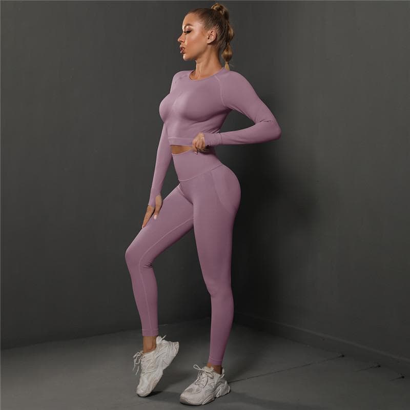 Nessaj Seamless Fitness Suit Women Yoga Set High Waist Gym Tracksuit Scrunch Butt Leggings Sportswear S light purple
