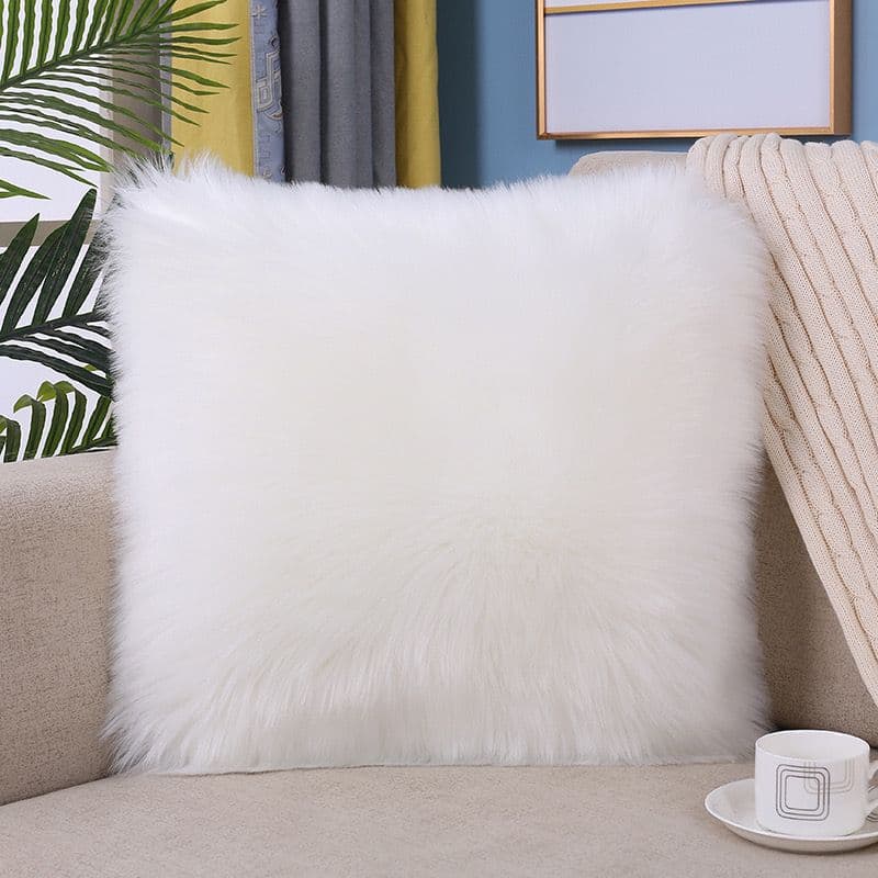 Fluffy Pillow Long Plush Pillowcase Wool Cushions Fur Cushion Cover Ins Sofa Bed Pillows Christmas Decorations Room Throw Pillow 40*40cm pure white