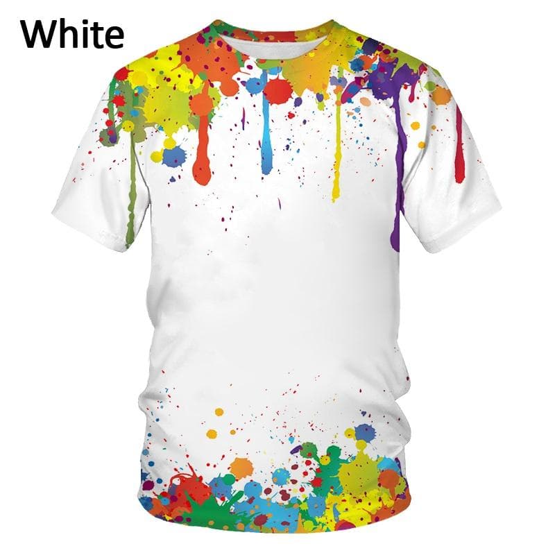 Fashion Color Splash Ink Drop Color 3D Printing T-shirt Suitable for Men Fashion Casual Short-sleeved T-shirt XS