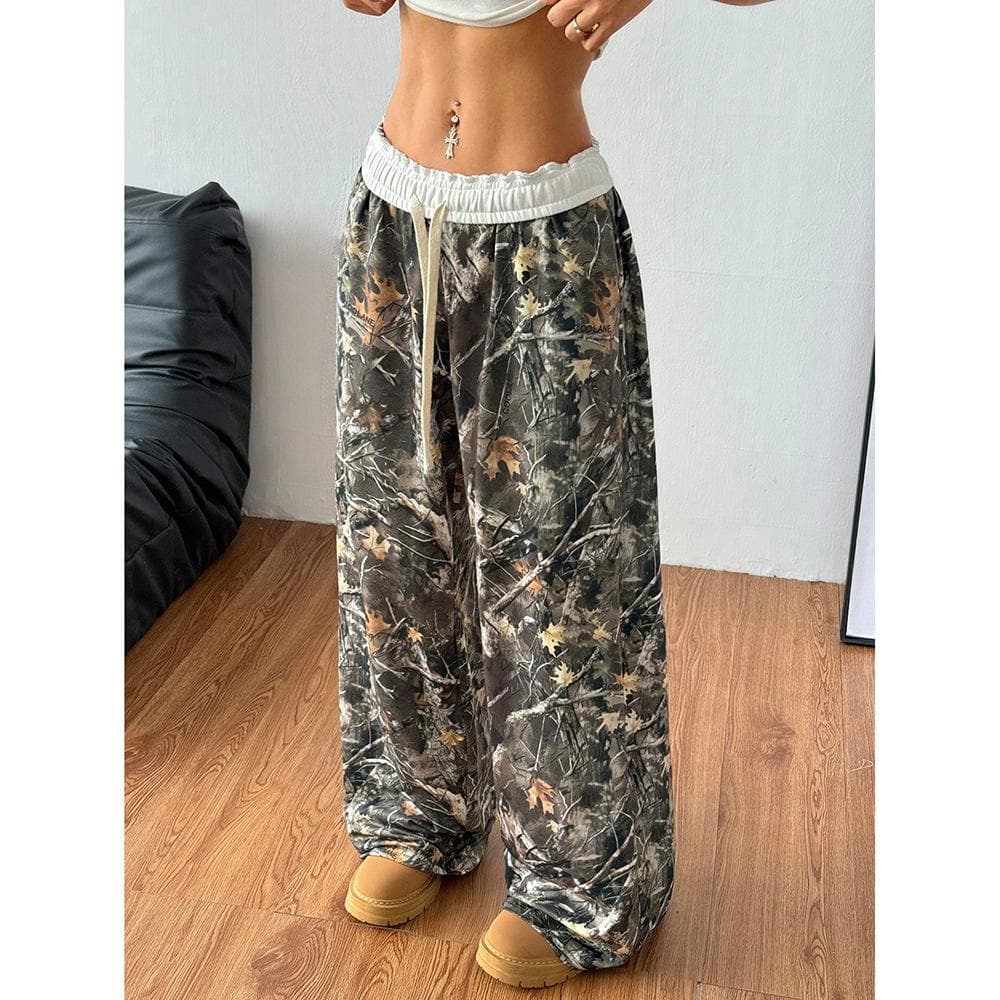 Teen Casual Pants Trousers Camouflage Prints Slimming Wide-leg Floor-sliding Trousers XL