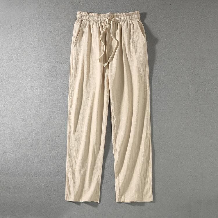 Men's Spring and Summer Light Breathable Cotton Pants Loose Large Size Casual Straight Pants XL tan