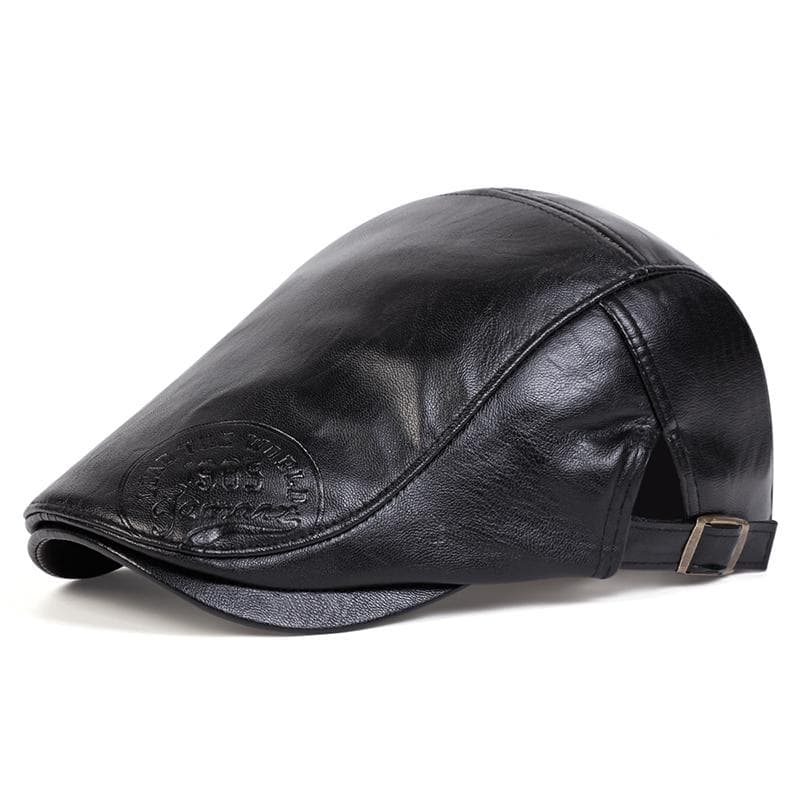 Men Retro 1985 Pu Leather Newsboy Caps British Painters Hats Spring Autumn Side Adjustable Flat Cap Hip Hop Berets black