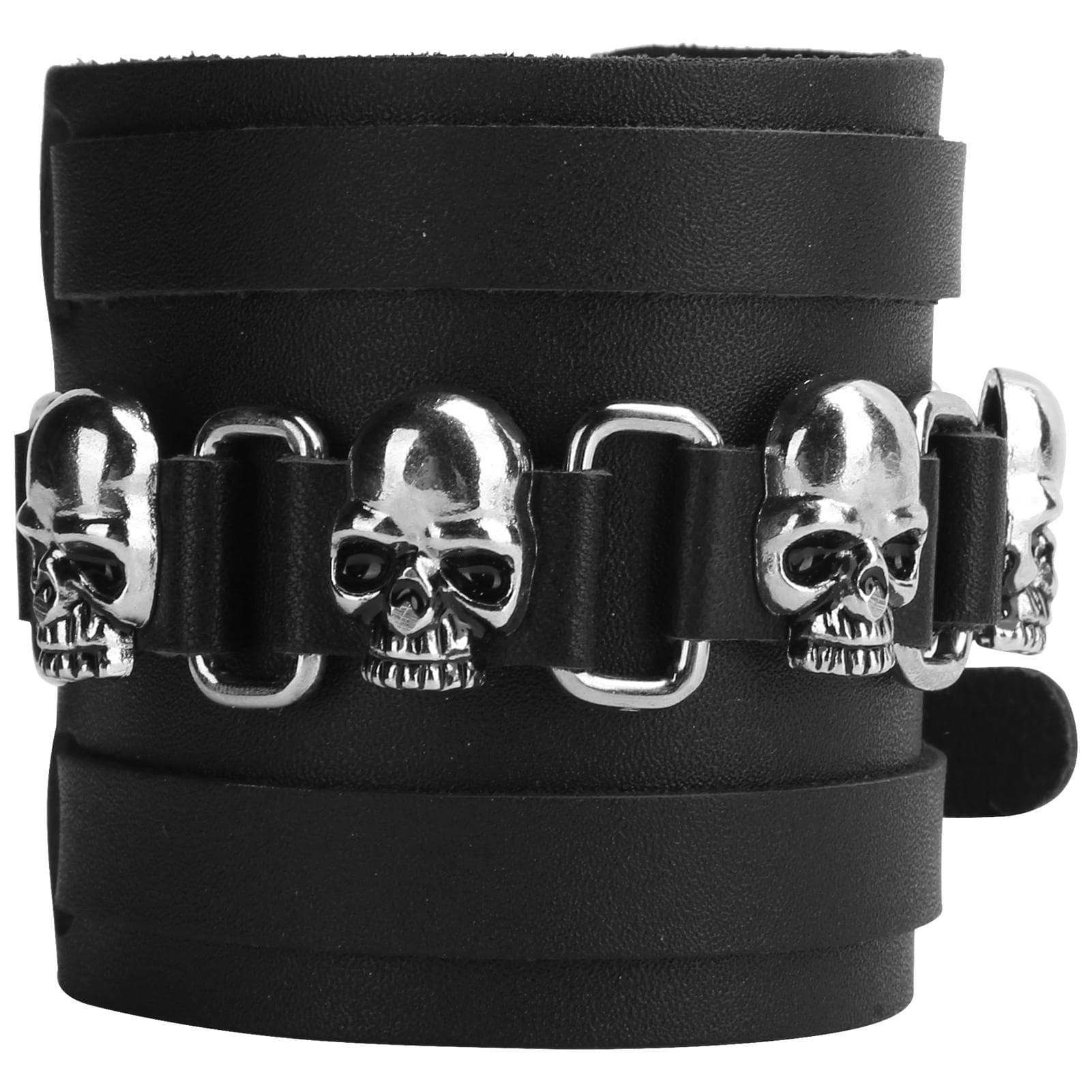 Metal Skull Leather Bracelet Punk Rock Style Adjustable Wristband for Gift Souvenir