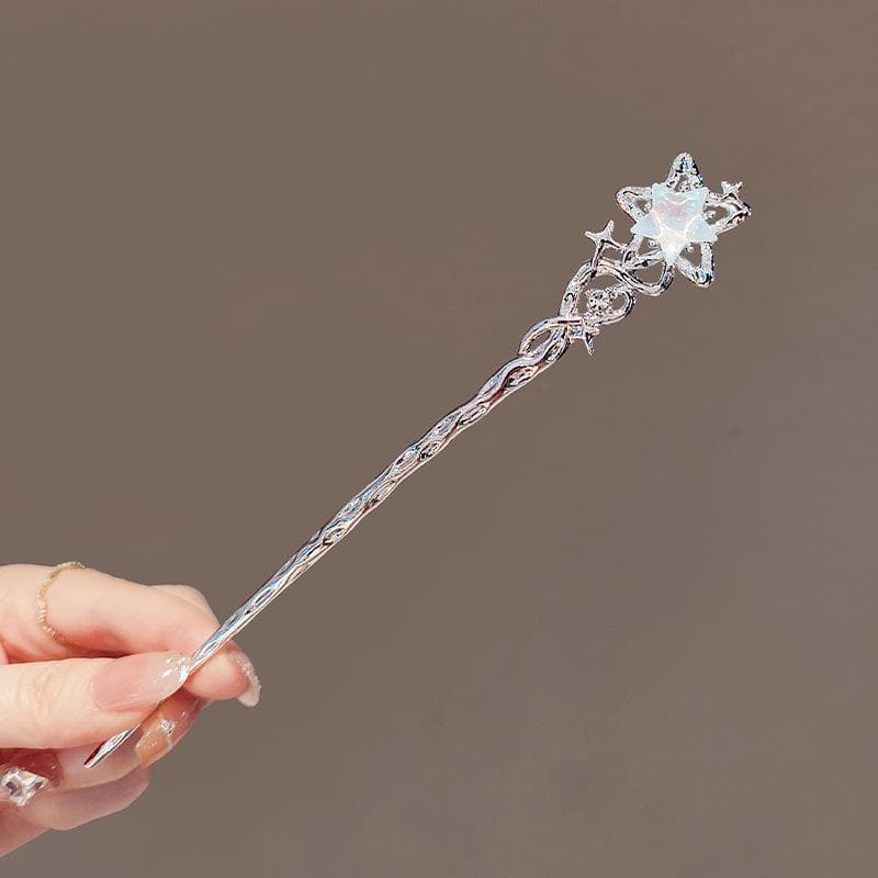 Romantic Moonstone Star Moon Hair Stick Metal Branch Hairpin Hair Fork Chinese Style Hair Accessories for Girls Hair Jewelry star