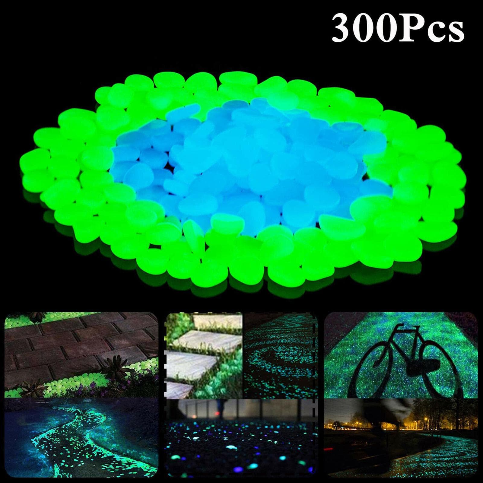 300Pcs Glowing Rocks Outdoor Glow Decorative Stones Garden Yard Lawn Luminous Pebbles 300Pcs