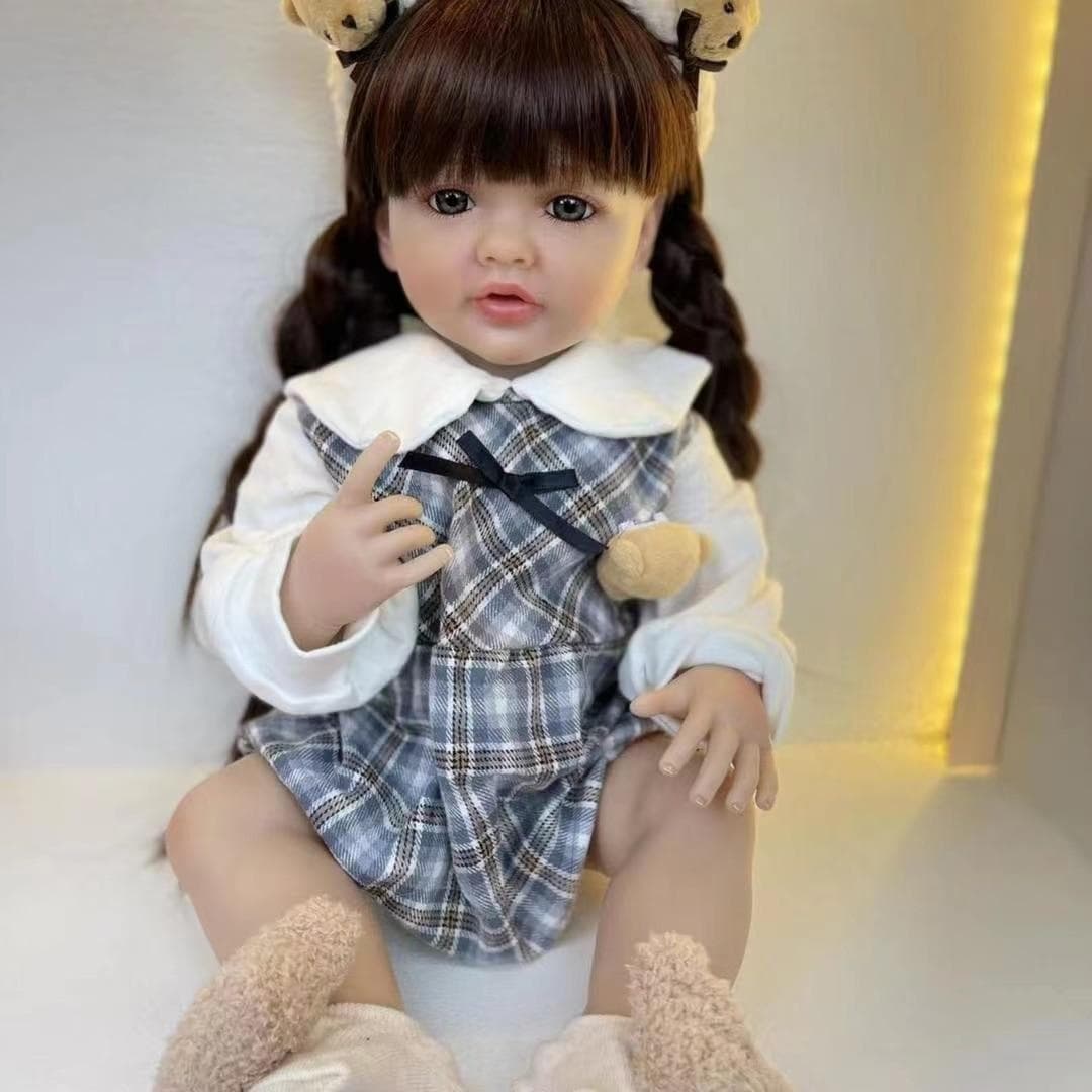 BZDOLL 55 CM Soft Silicone Reborn Baby Girl 22 Inch Doll Long Brown Hair Lifelike Princess Toddler Bebe Birthday Gift same as picture