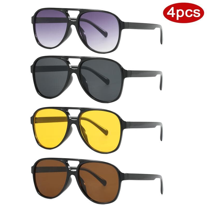 4pcs Trend Oversized Square Frame Sunglasses Women Vintage Colorful Lens UV400 Unisex Sun Glasses Outdoor Casual Shades