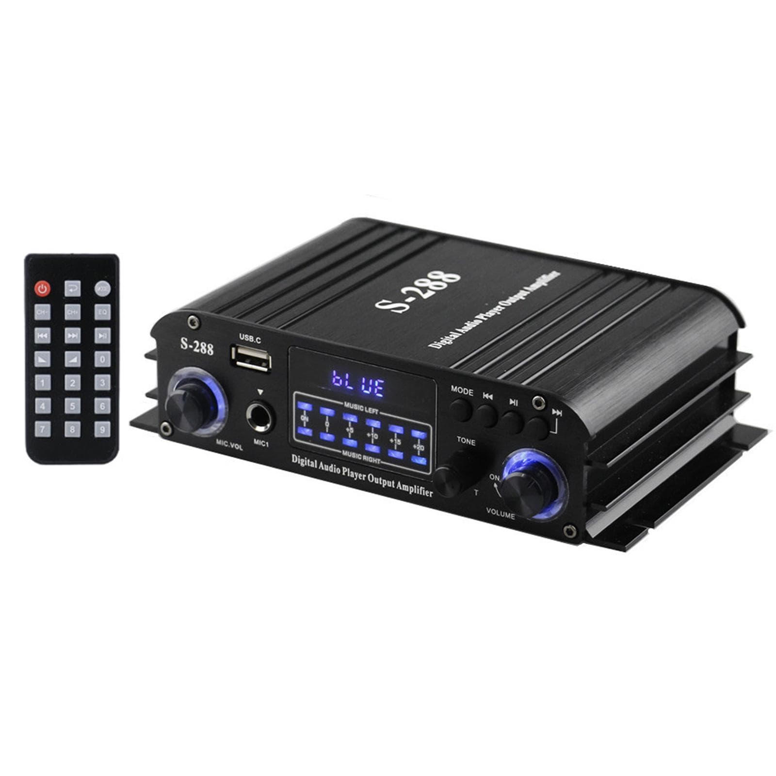 S-288 Mini Audio Power Amplifier 4.1-Channel Digital BT5.0 Amplifier 50W*4 Home Audio Receiver US Plug black