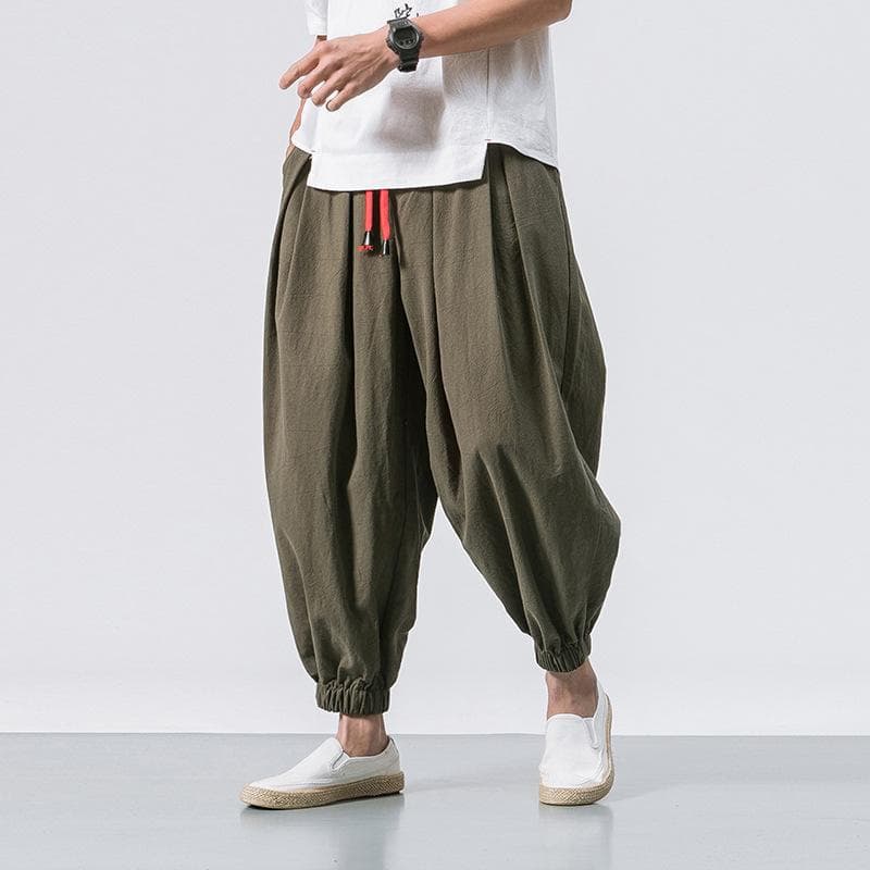 New Men's Bloomers Loose Leggings Men's Wide-leg Harlan Leggings 5XL army green