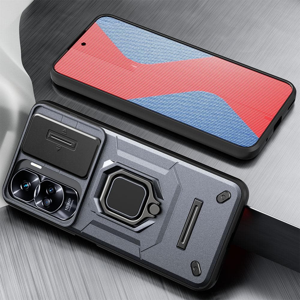 KEYSION Shockproof Armor Case for Honor 90 90 Lite 5G Slide Camera Lens Protection Ring Stand Phone Cover for Huawei Honor 90 5G for Honor 90 5G gray