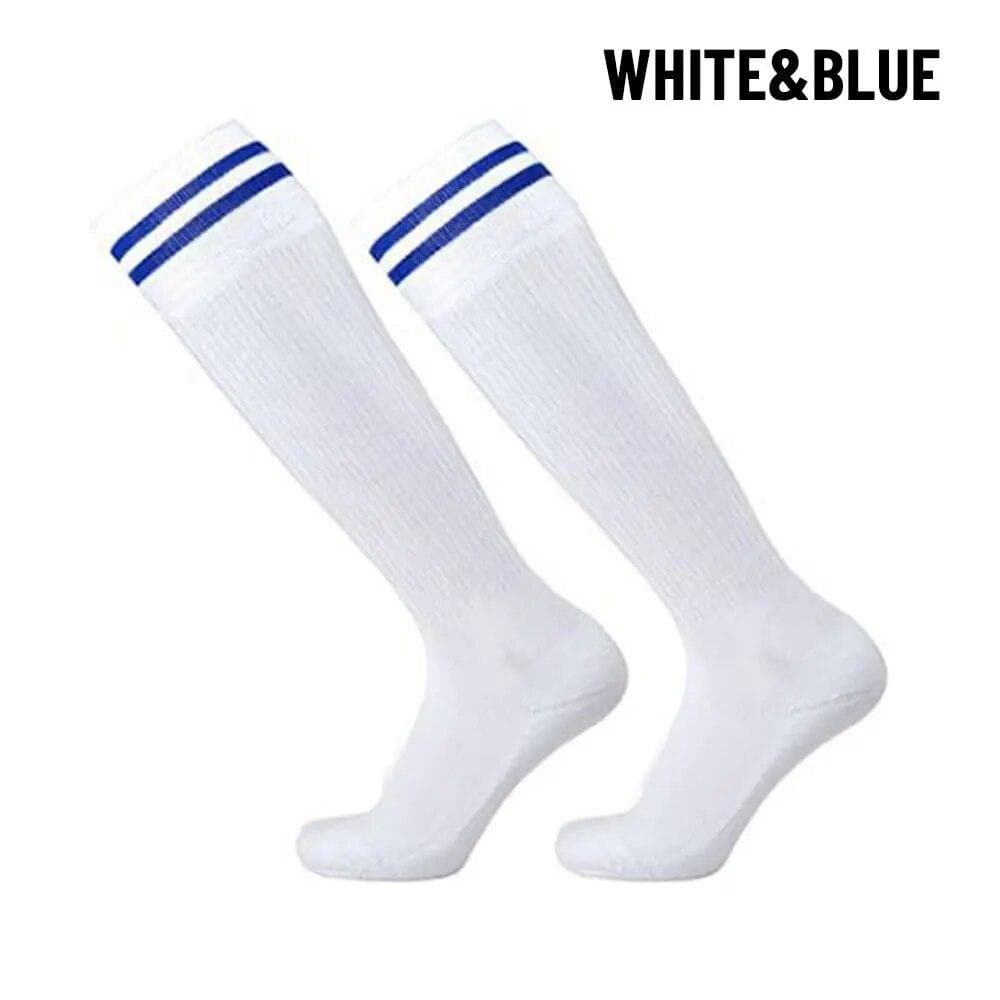 1 Pair Sports Football Socks Non-slip Grip Football Socks Children Outdoor Running Fitness Socks white/blue