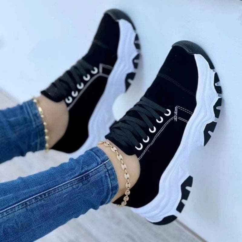 New Women Sneakers Fashion Platform Up Casual Sports Shoes Comfortable Running Ladies Shoes 42 black
