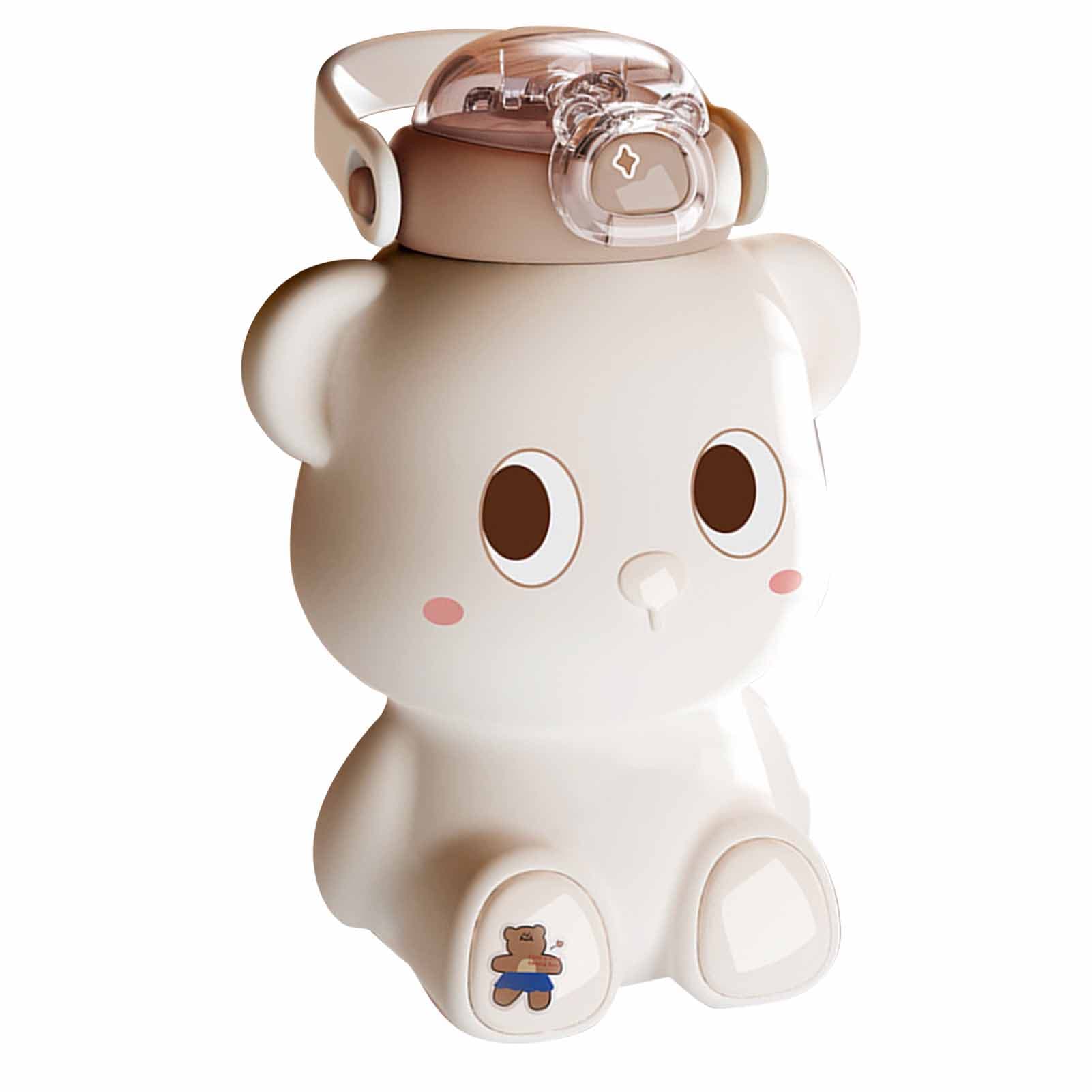 Cute Insulated Water Bottle Bear Shaped 316 Stainless Steel Vacuum Bottle Outdoor Thermal Water White