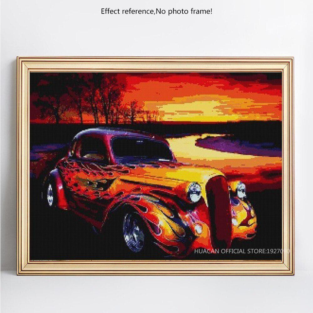 Diamond Painting Cartoon Go Kart Full Round Diamond Mosaic Diamond Embroidery 20X30CM