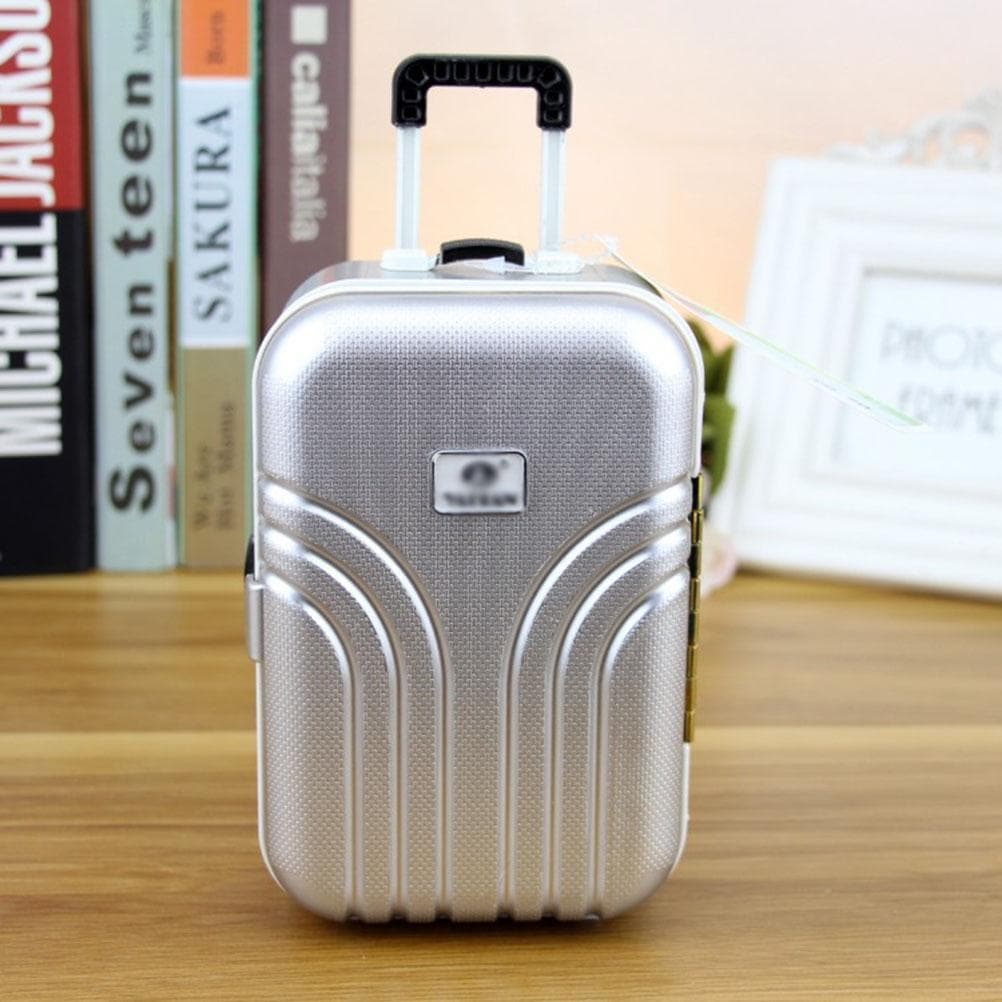 Suitcase Piggy Bank Cute Mini Trolley Luggage Money Box Desktop Decoration silver