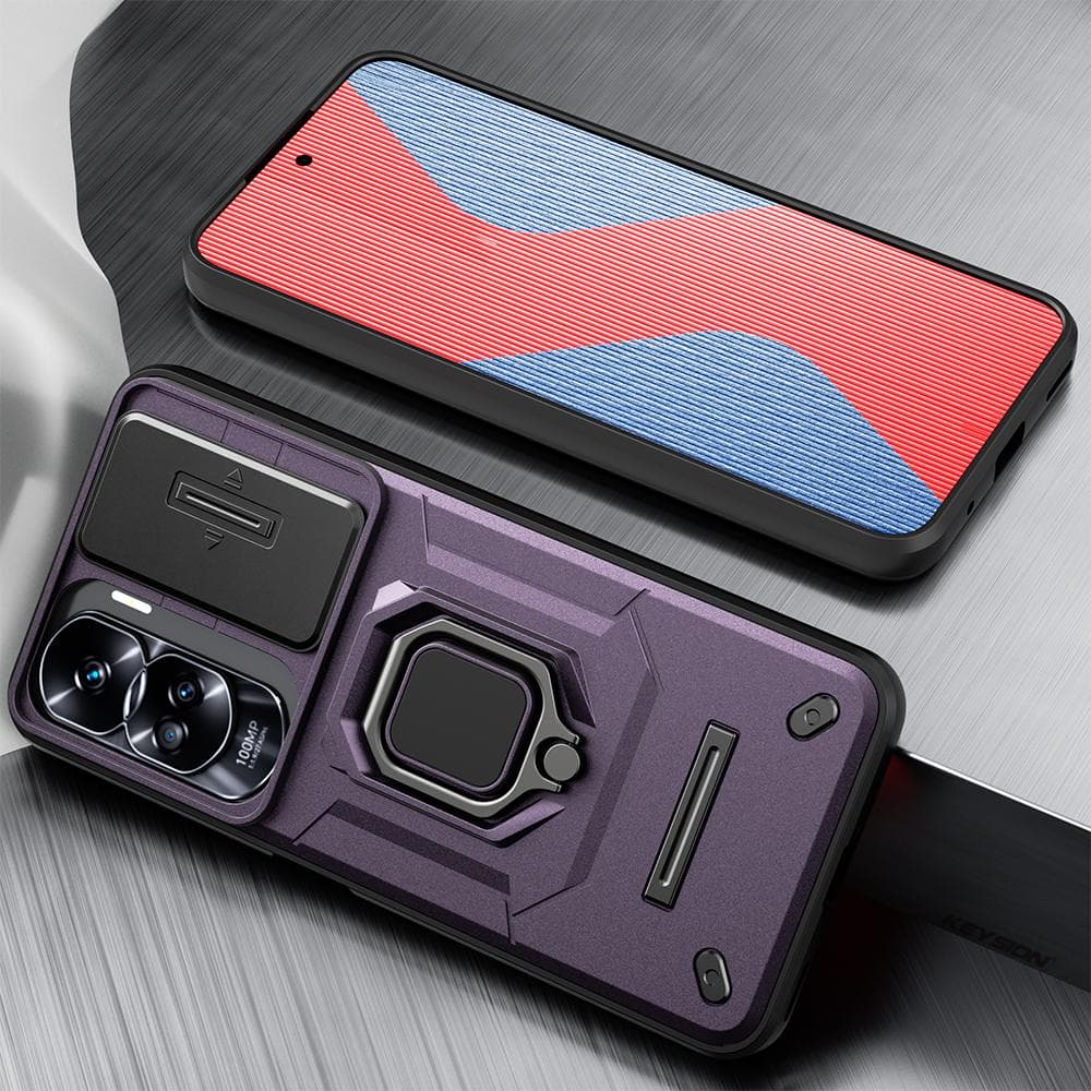 KEYSION Shockproof Armor Case for Honor 90 90 Lite 5G Slide Camera Lens Protection Ring Stand Phone Cover for Huawei Honor 90 5G for Honor 90 purple