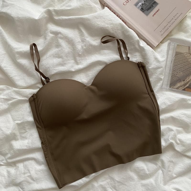 Fashion Ice Silk Solid Color Girls Sports Vest Sexy Bottoming Slim Camisole Women Tops coffee