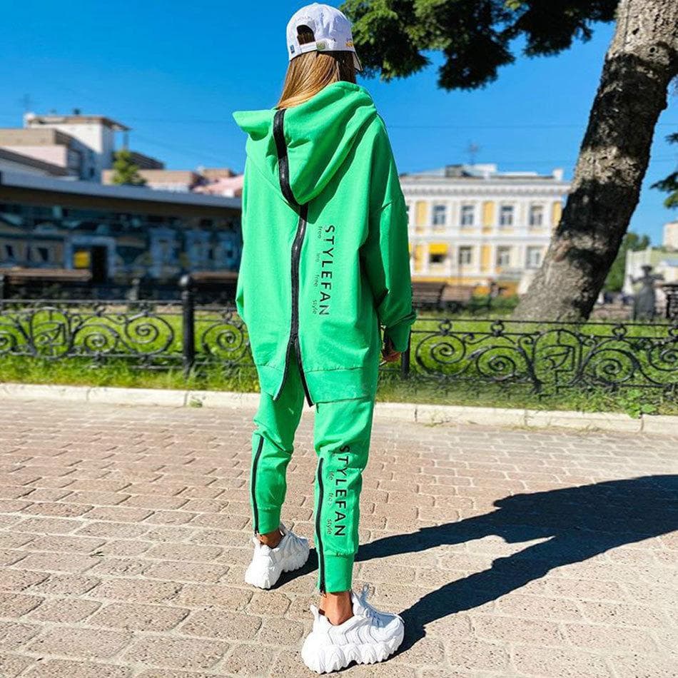 Women Fashion Sweatsuits Tracksuit Jogging Suit Streetwear Running Sportswear Zipper Long Hoodies Long Pant Two Pice Set XL